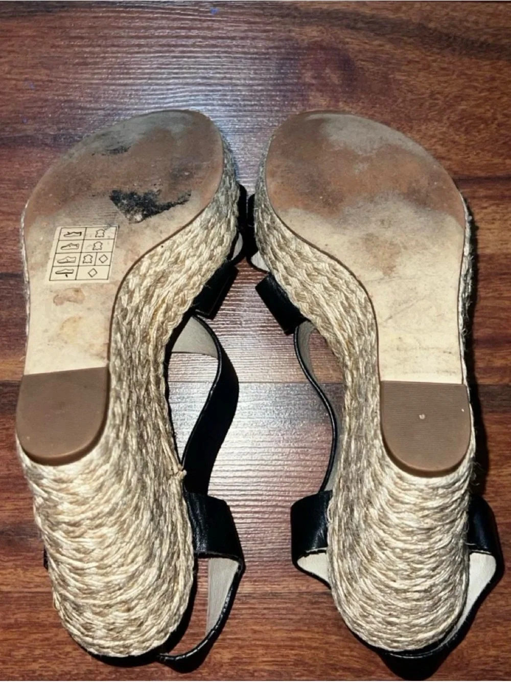 Michael Kors Black Leather Espadrille Wedge Sandals